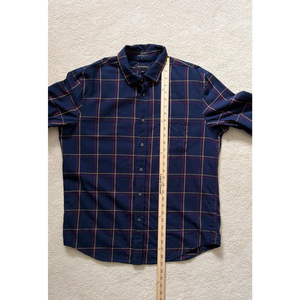 Banana Republic Untucked Standard-Fit Button-Down Cotton Navy Plaid Men’s Size L - Picture 6 of 7